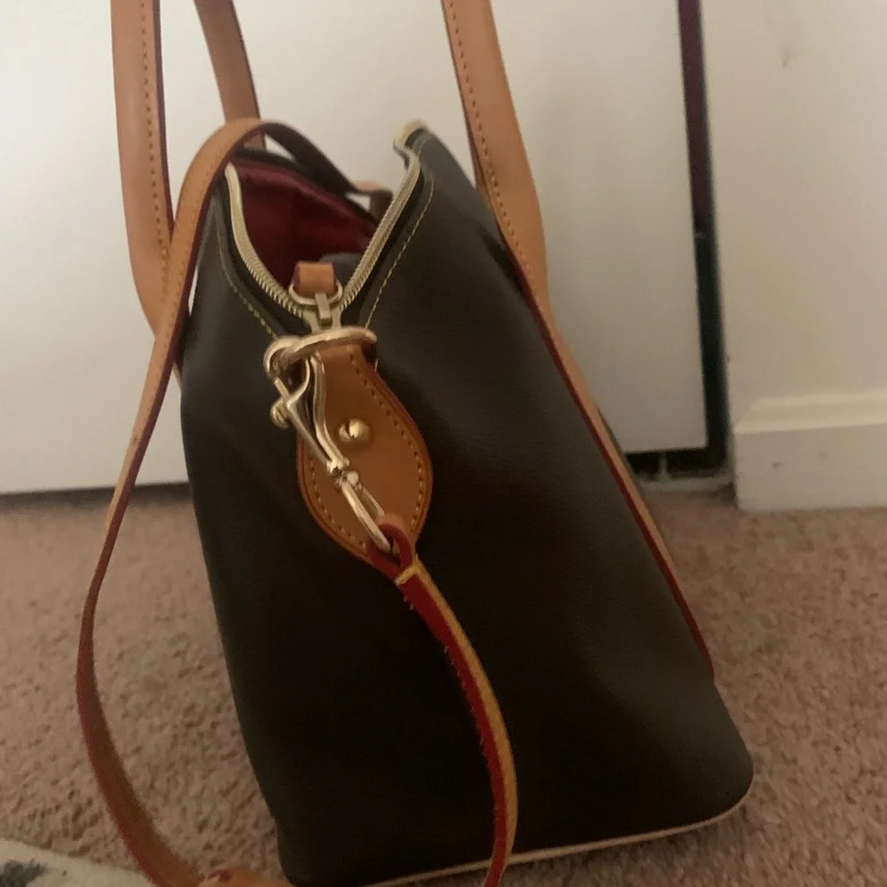 Dooney & Bourke Black Satchel with Tan Accents - Picture 3 of 13